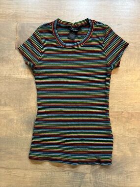 VintageY2k Striped Rainbow Knit Tee - Multi